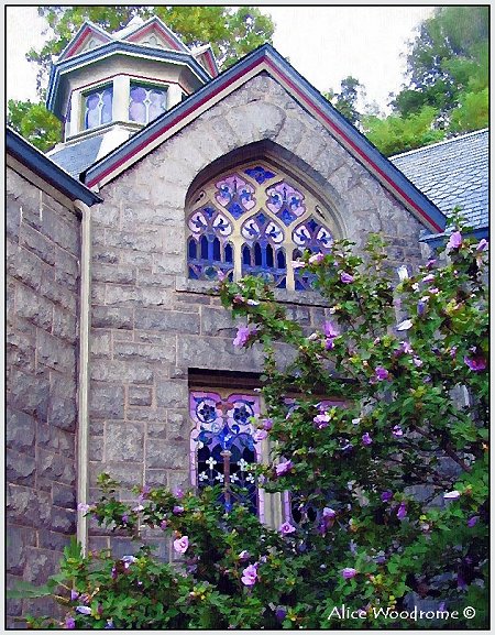 Althea and church window