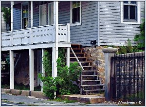 gray house with stairs