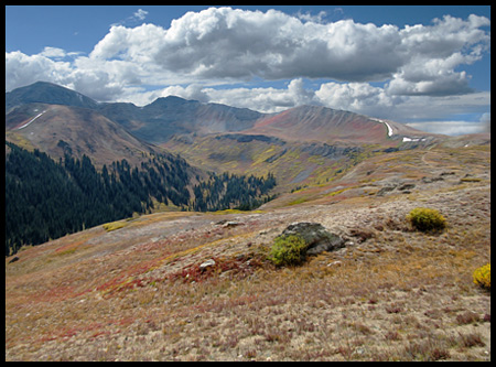 The pass crosses the ridge of the Sawatch Range between Aspen and Leadville, on the border between Pitkin and Lake counties