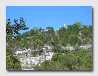 The castle ruins are high above that bluff